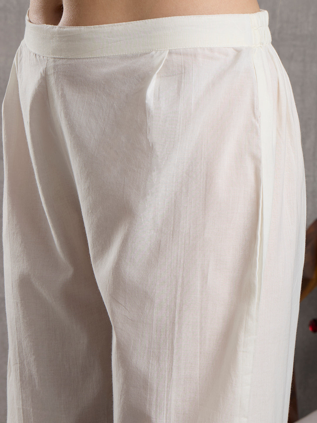 Solid Floral Embroidered A-Line Paneled Kurta with Pant & Dupatta - White