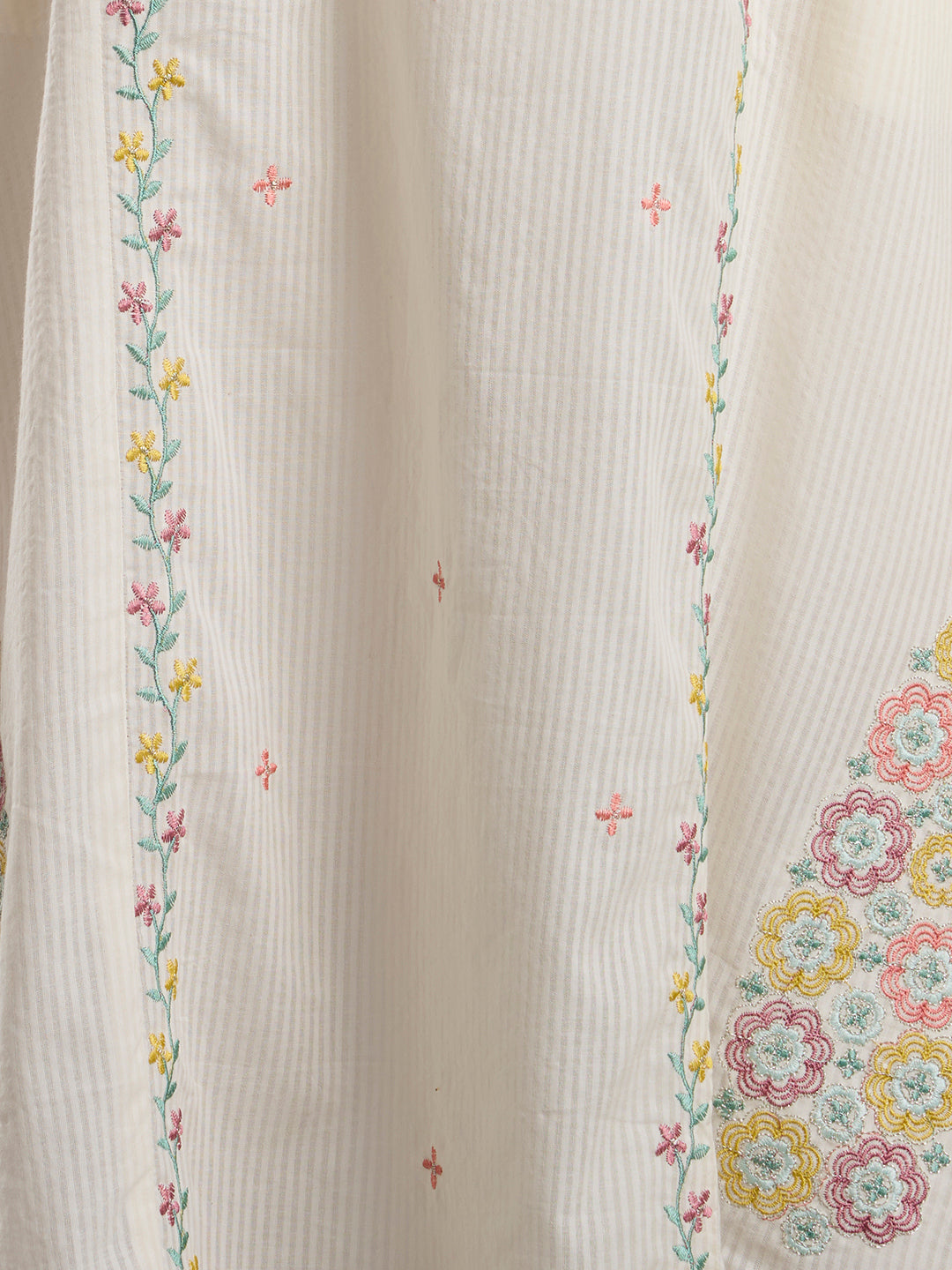 Solid Floral Embroidered A-Line Paneled Kurta with Pant & Dupatta - White