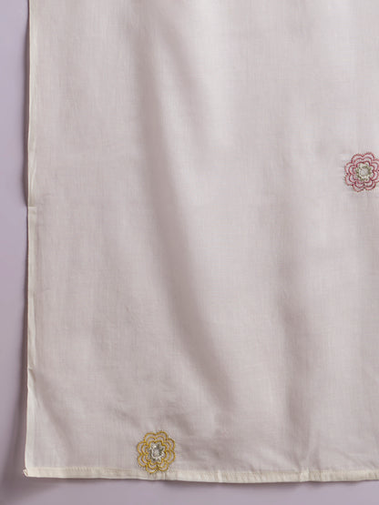 Solid Floral Embroidered A-Line Paneled Kurta with Pant & Dupatta - White