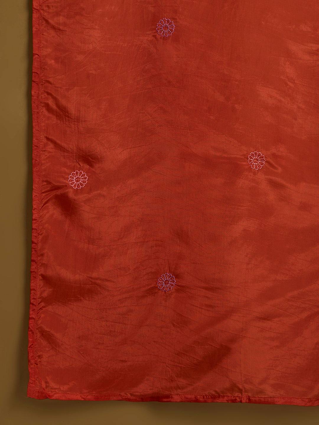 Solid Floral Embroidered Straight Kurta with Palazzo and Dupatta - Rust