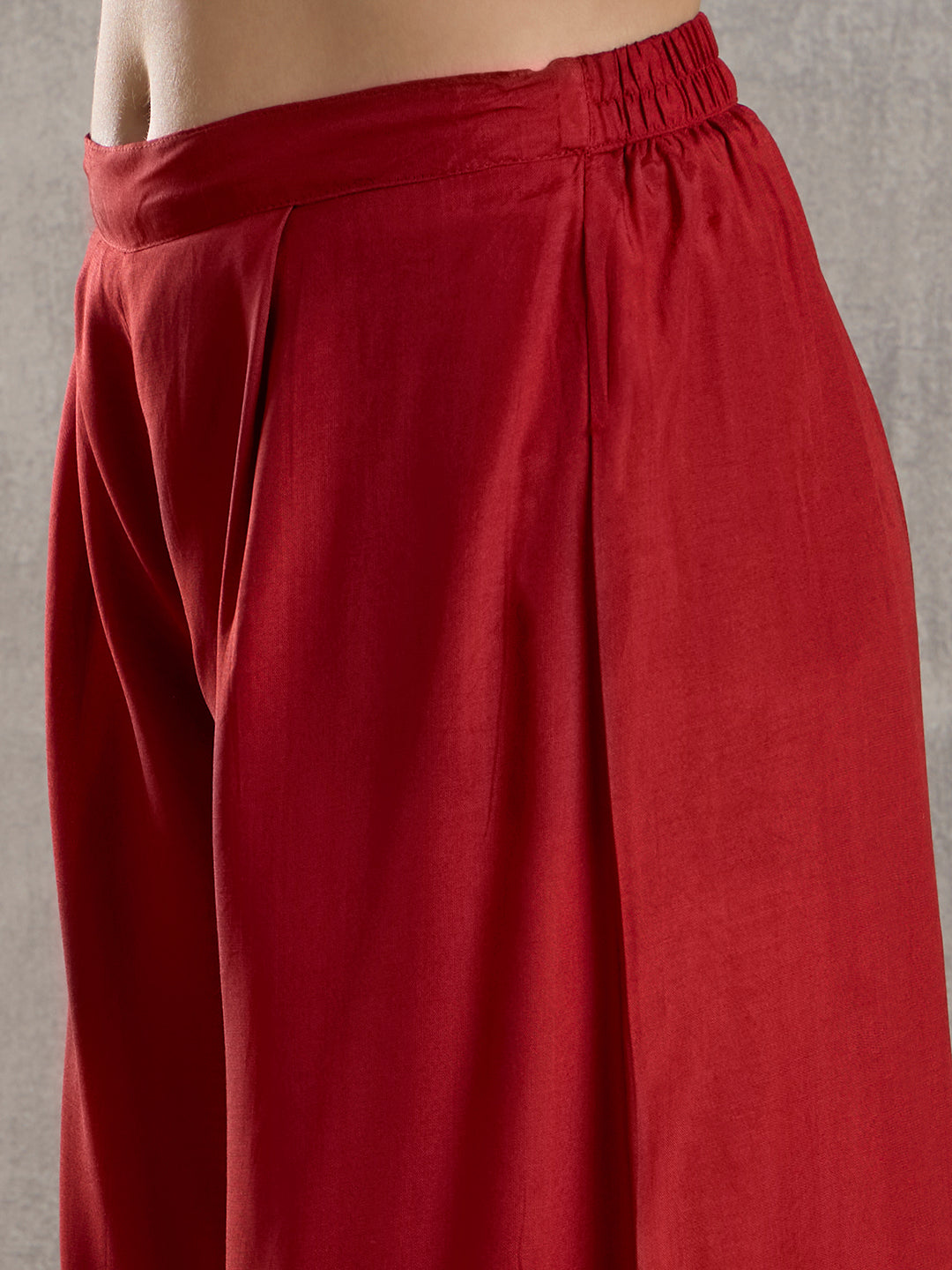 Ethnic Floral Printed Embroidered Kurta with Palazzo and Dupatta - Red