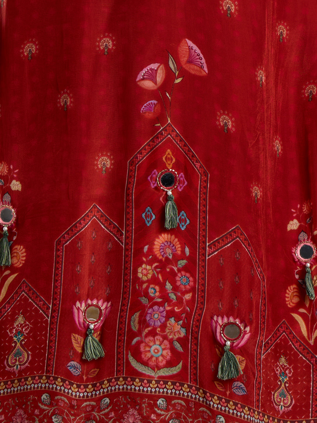Ethnic Floral Printed Embroidered Kurta with Palazzo and Dupatta - Red