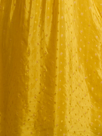 Solid Floral Embroidered Jacquard Kurta with Pant & Dupatta - Yellow
