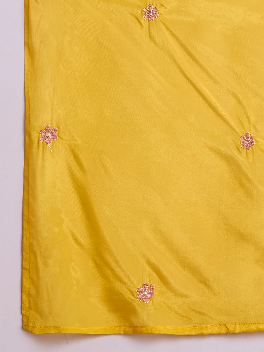 Solid Floral Embroidered Jacquard Kurta with Pant & Dupatta - Yellow