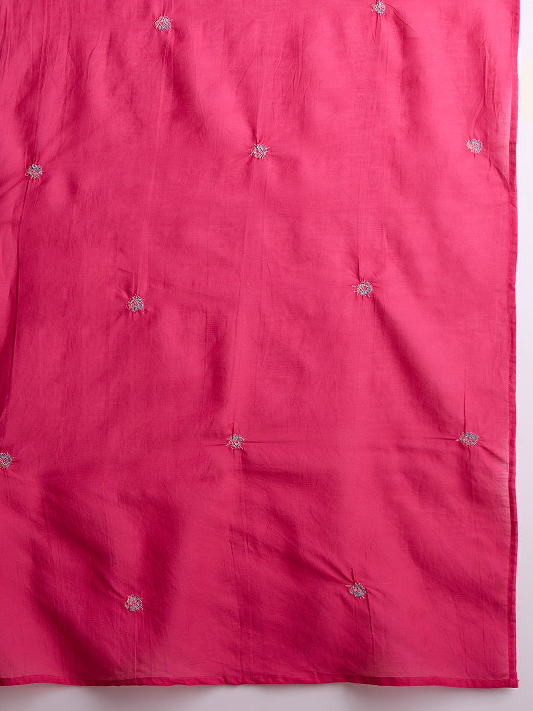 Solid Floral Embroidered A-Line Kurta with Pant & Dupatta - Pink