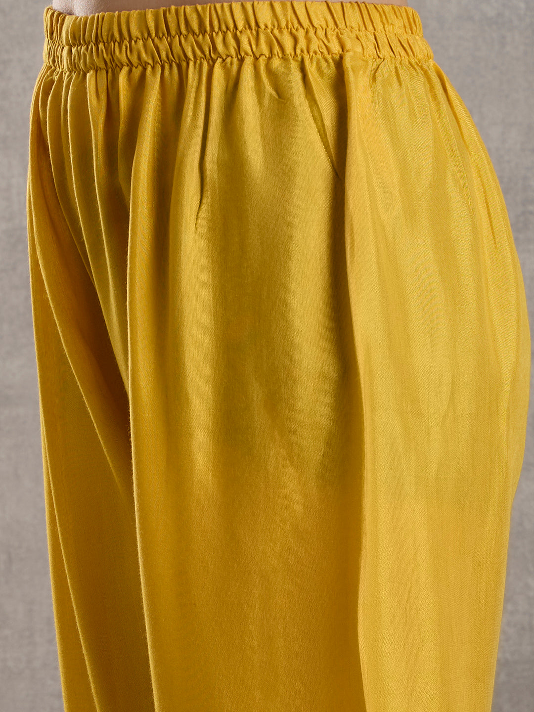 Solid Floral Embroidered A-Line Kurta with Pant & Dupatta - Yellow