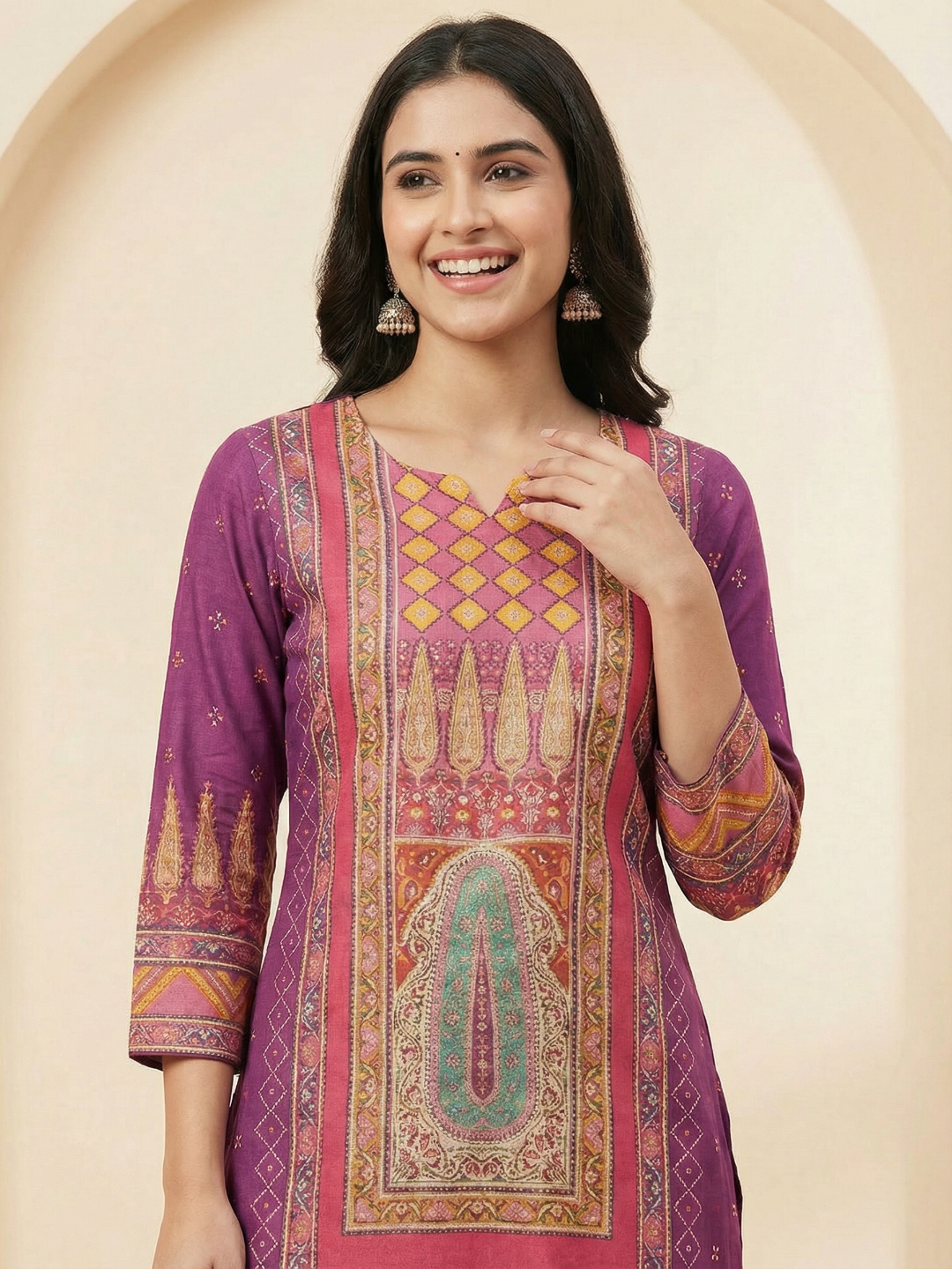 Ethnic Floral Printed Straight Fit Kurta with Pant and Dupatta - Multi