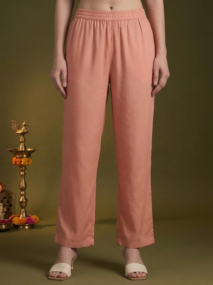 Ethnic Printed Straight Embroidered Kurta with Pant & Dupatta - Pink