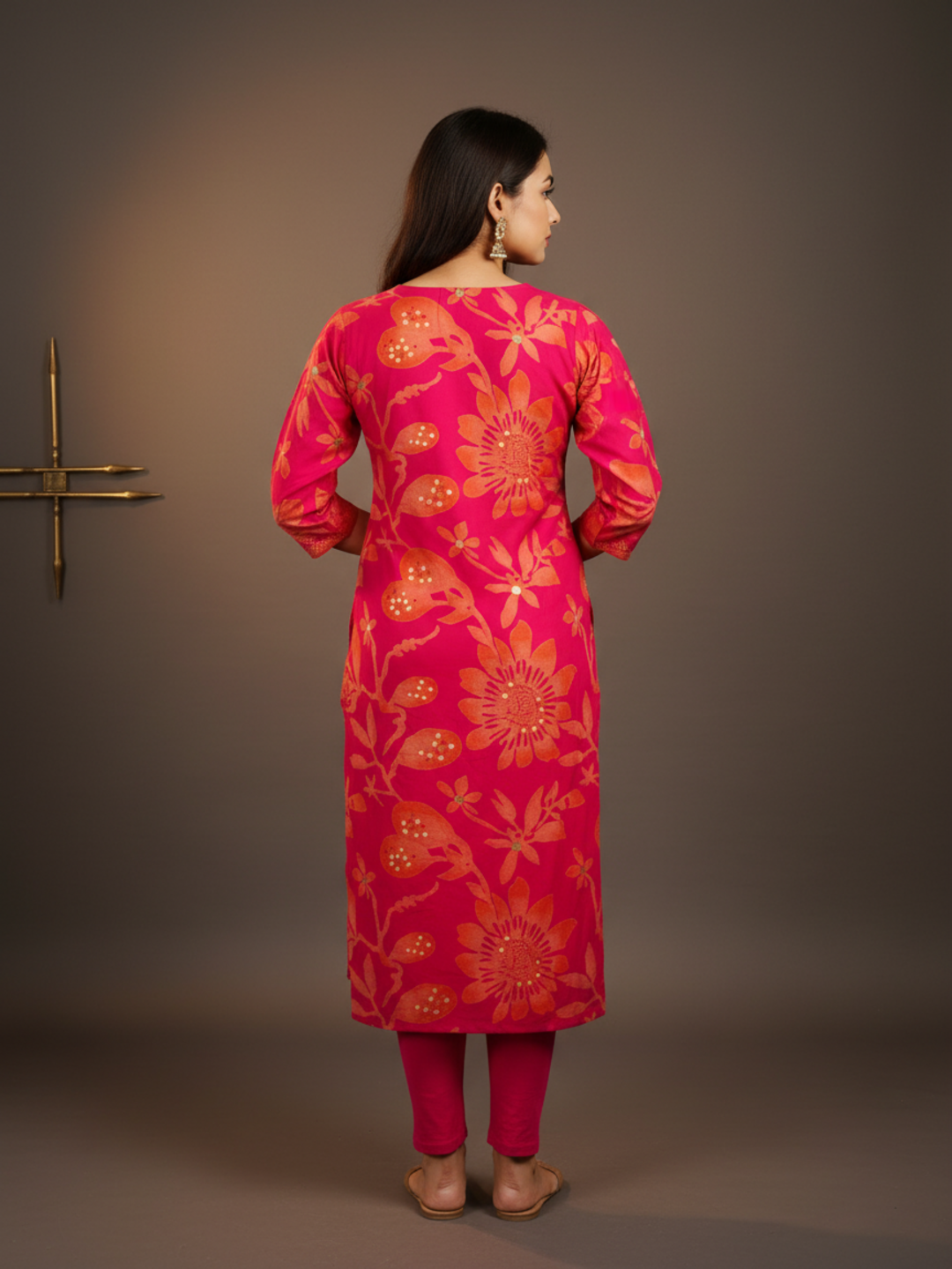 Ethnic Printed Straight Embroidered Kurta with Pant & Dupatta - Pink