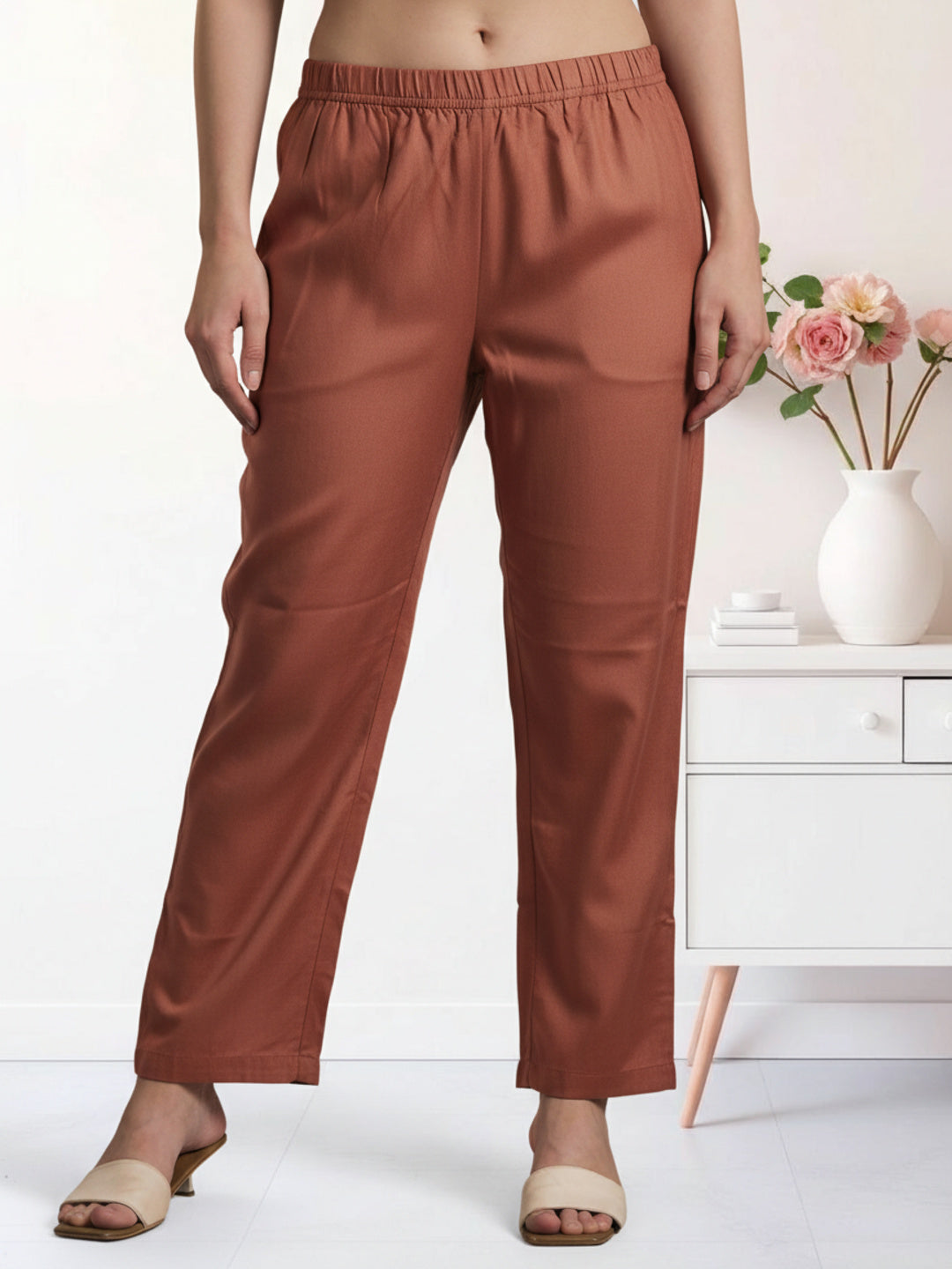 Solid Antique Silver Zari Embroidered A-Line Kurta with Palazzo - Mauve