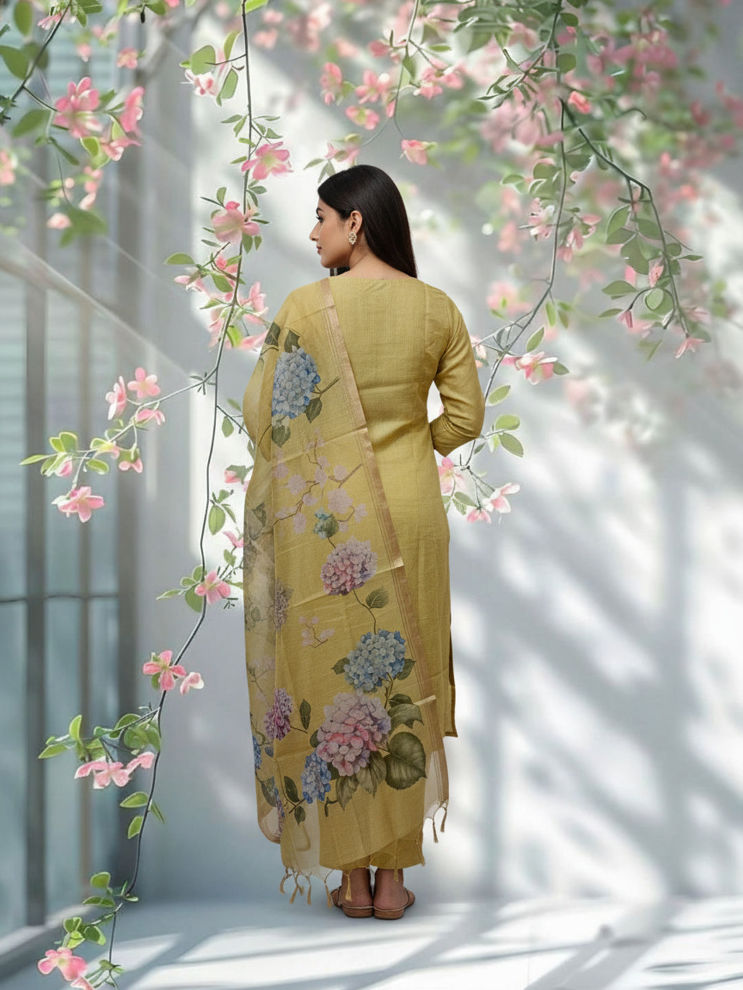 Solid Zari Embroidered Straight Kurta with Pant & Dupatta - Lime Green