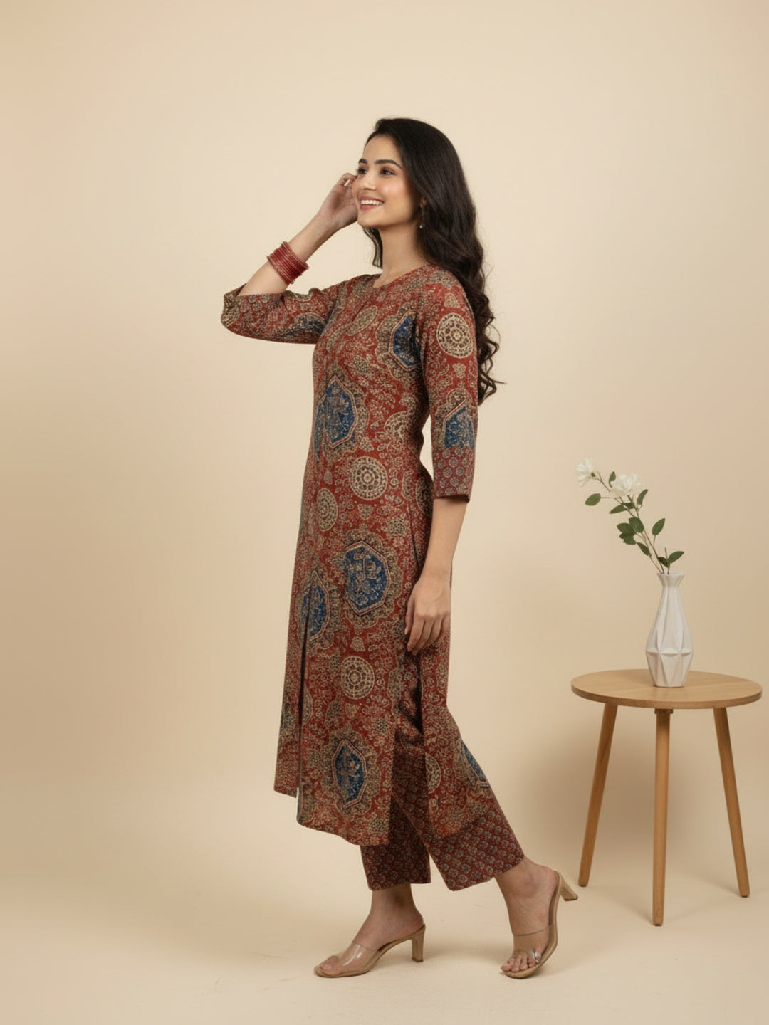 Ethnic Printed A-Line Kurta with Palazzo - Multi