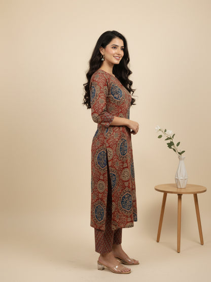 Ethnic Printed A-Line Kurta with Palazzo - Multi