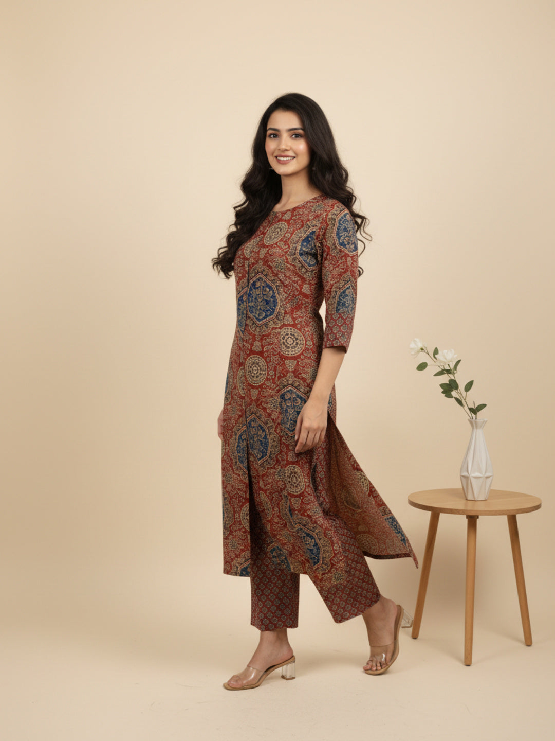 Ethnic Printed A-Line Kurta with Palazzo - Multi