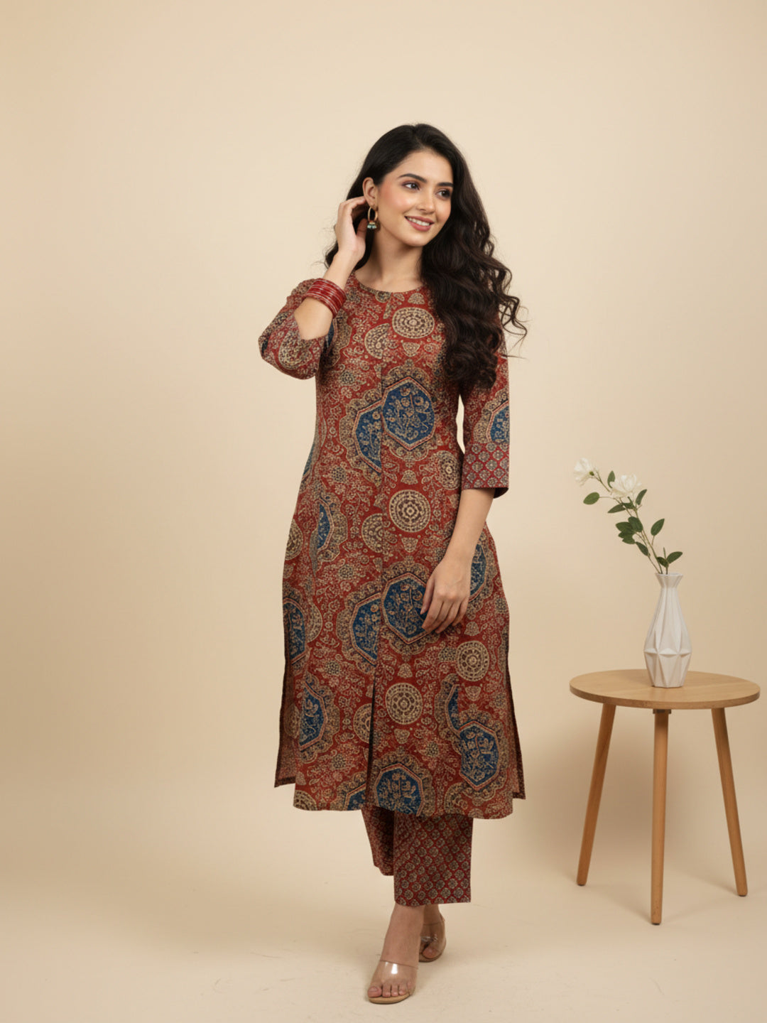 Ethnic Printed A-Line Kurta with Palazzo - Multi