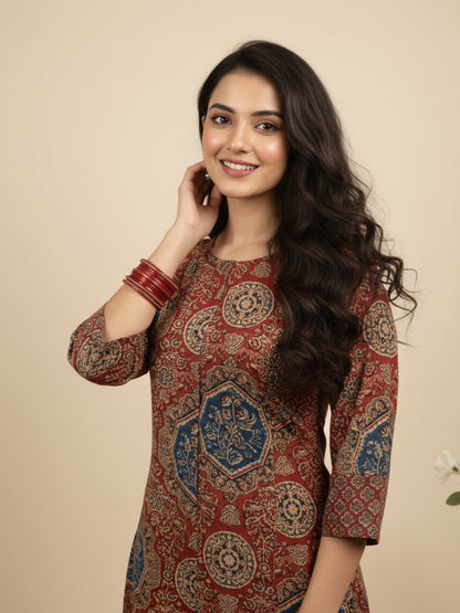 Ethnic Printed A-Line Kurta with Palazzo - Multi