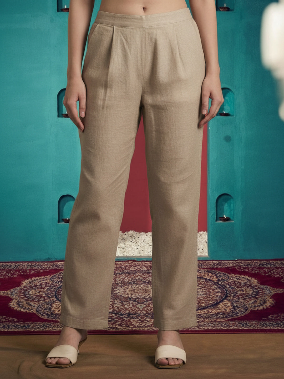 Abstract Printed Embroidered Asymmetric Kurta with Pant - Maroon