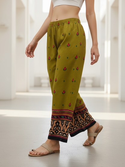 Ethnic Printed Sherwani-Inspired Layered Kurta with Palazzo - Olive