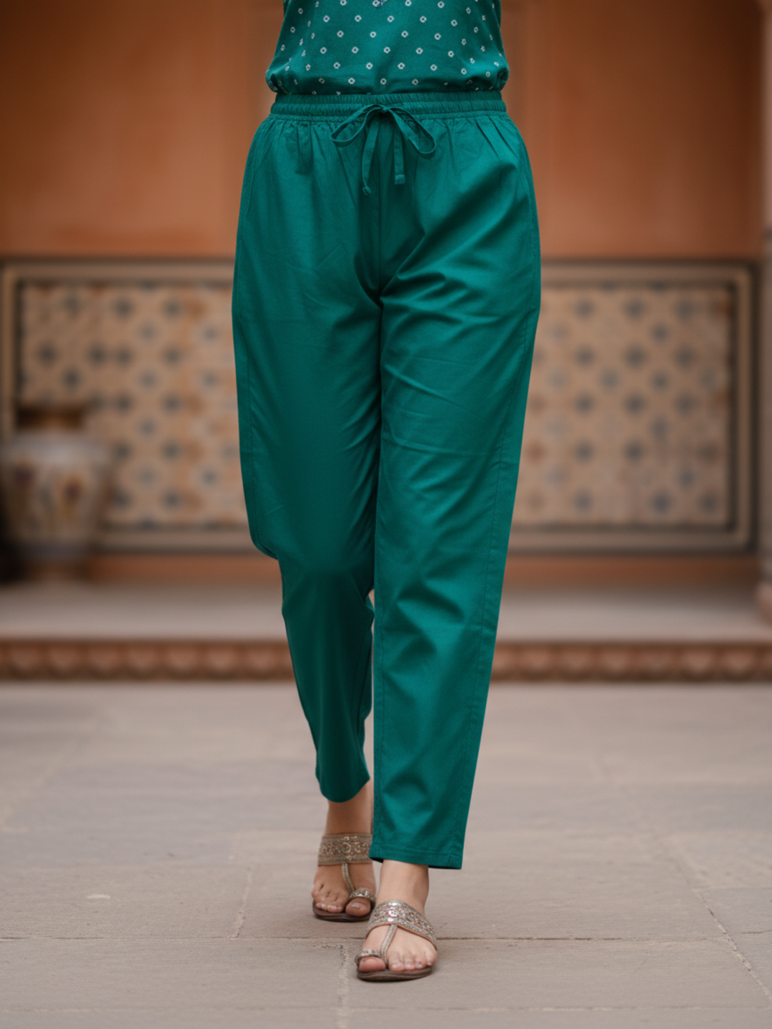 Floral & Bandhani Printed Sequin Embellished Straight Kurta with Palazzo & Dupatta - Teal