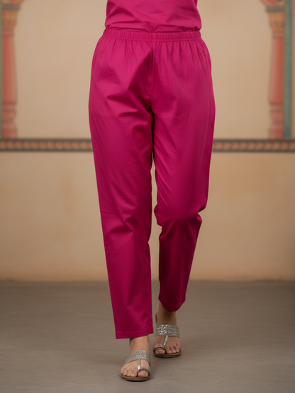 Floral & Bandhani Printed Sequin Embellished Straight Kurta with Palazzo & Dupatta - Rani Pink