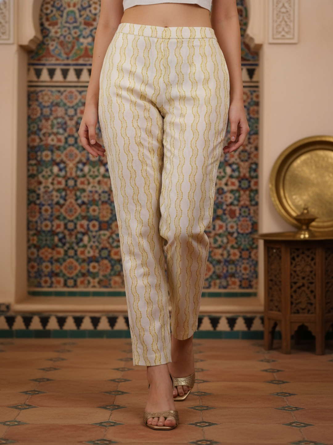 Ethnic Printed Straight Fit Kurta with Pant & Dupatta - Yellow