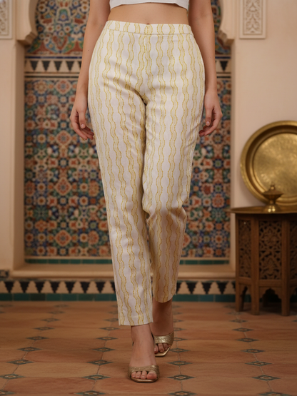 Ethnic Printed Straight Fit Kurta with Pant & Dupatta - Yellow
