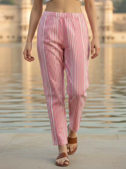 Polka & Stripe Printed Sequin Embellished Straight Kurta with Pant & Dupatta - Pink