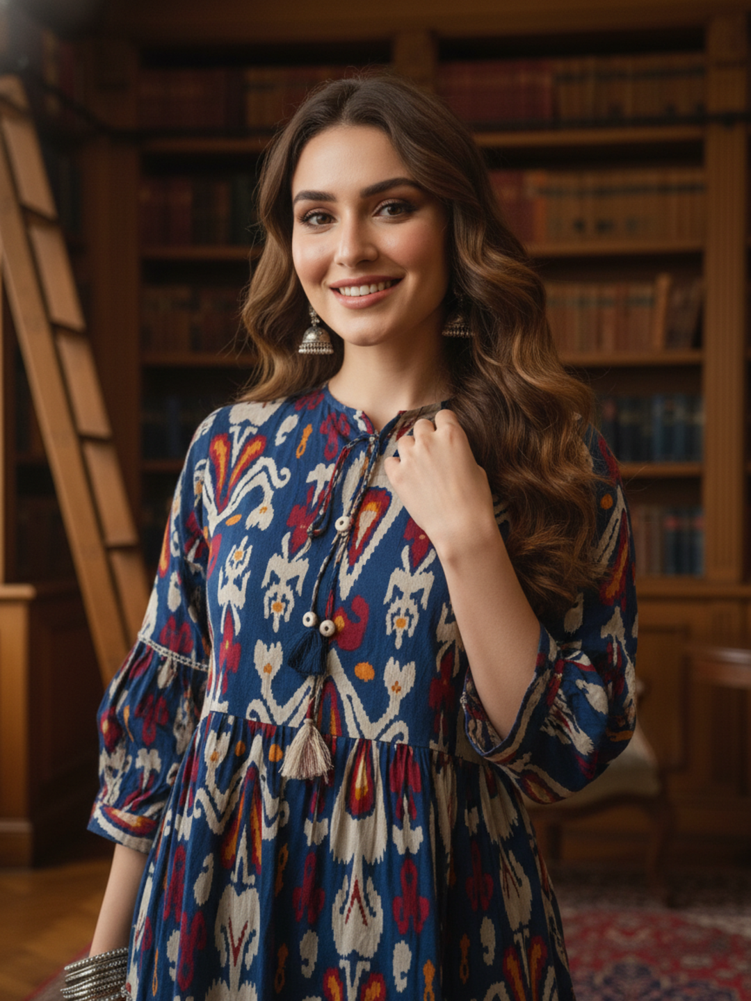 Ethnic Printed Sequin Embellished Fit & Flare Maxi Dress - Blue