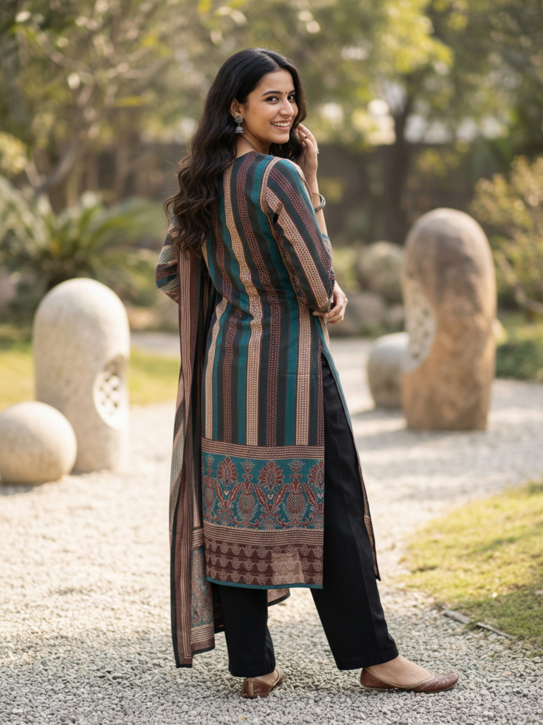 Ethnic Printed Sequin Embellished Straight Kurta with Pant & Dupatta - Multi