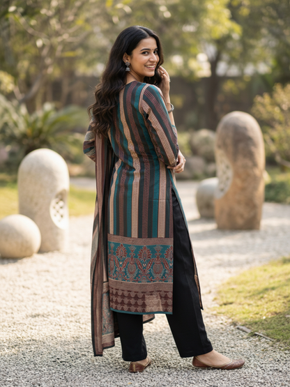 Ethnic Printed Sequin Embellished Straight Kurta with Pant & Dupatta - Multi