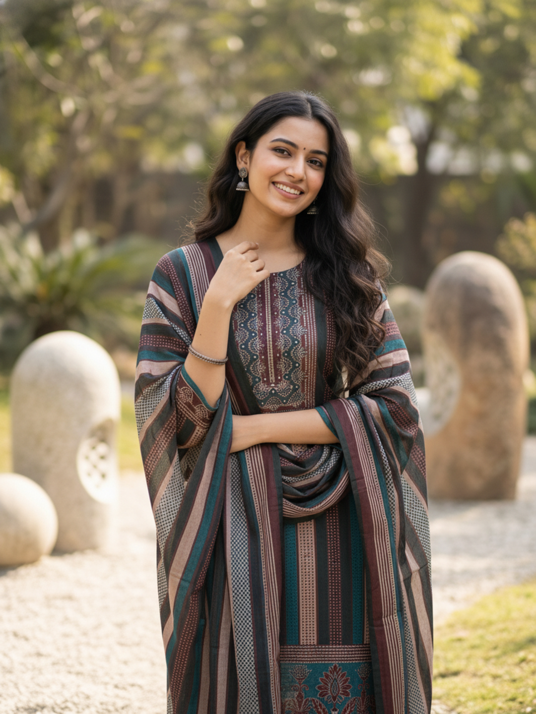 Ethnic Printed Sequin Embellished Straight Kurta with Pant & Dupatta - Multi