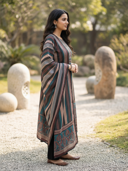 Ethnic Printed Sequin Embellished Straight Kurta with Pant & Dupatta - Multi