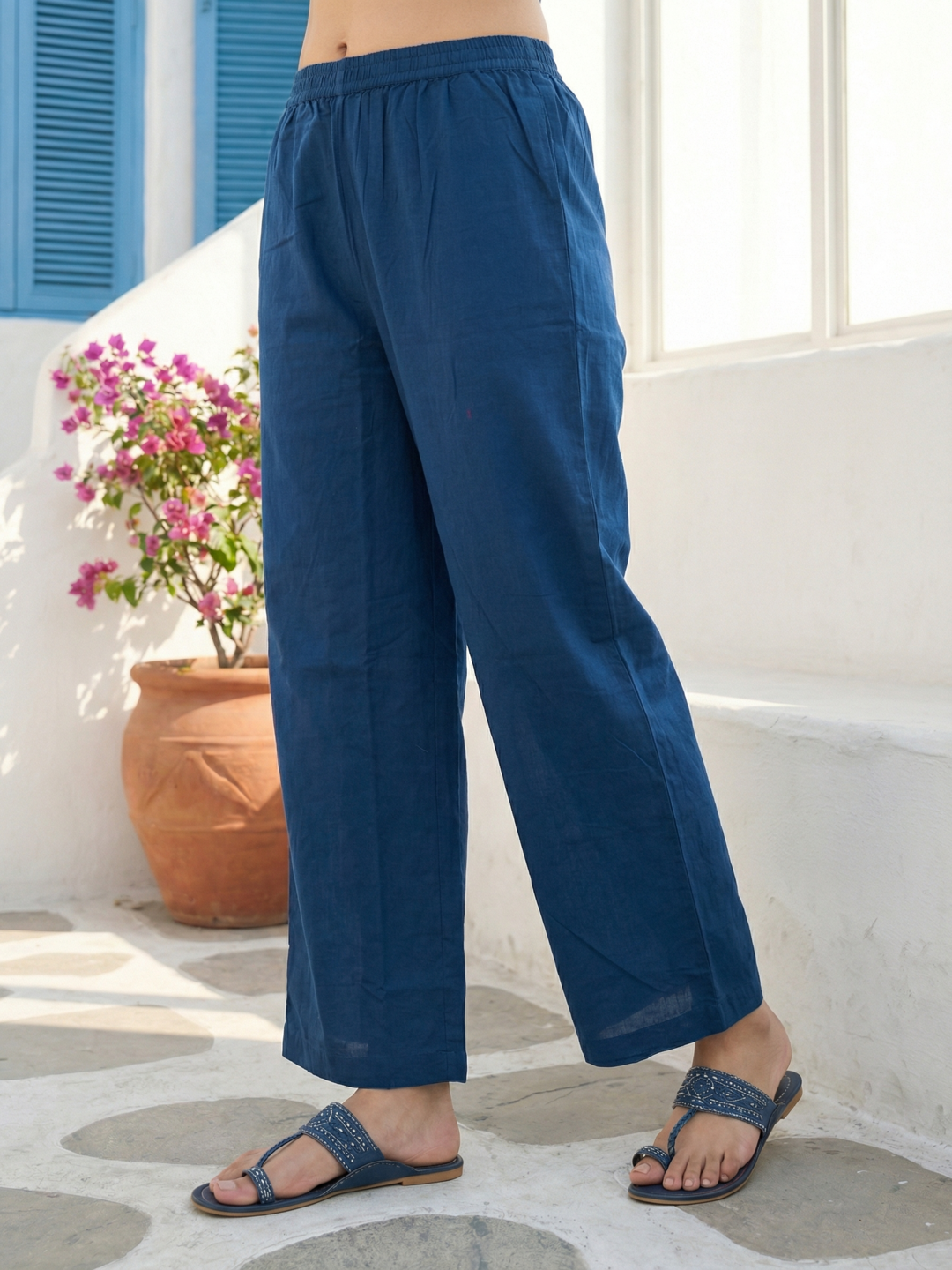 Abstract Printed Sequin Detailed A-Line Kurta with Palazzo & Dupatta - Blue