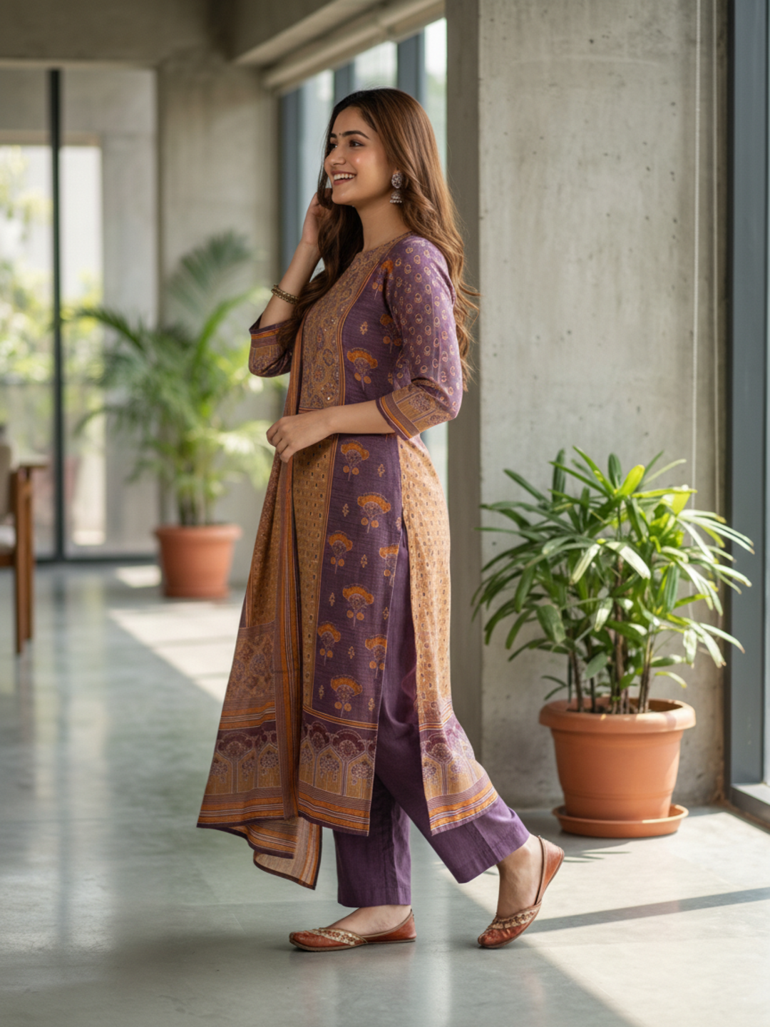 Ethnic Printed Mirror Work & Sequin Embellished Straight Kurta with Pant & Dupatta - Multi