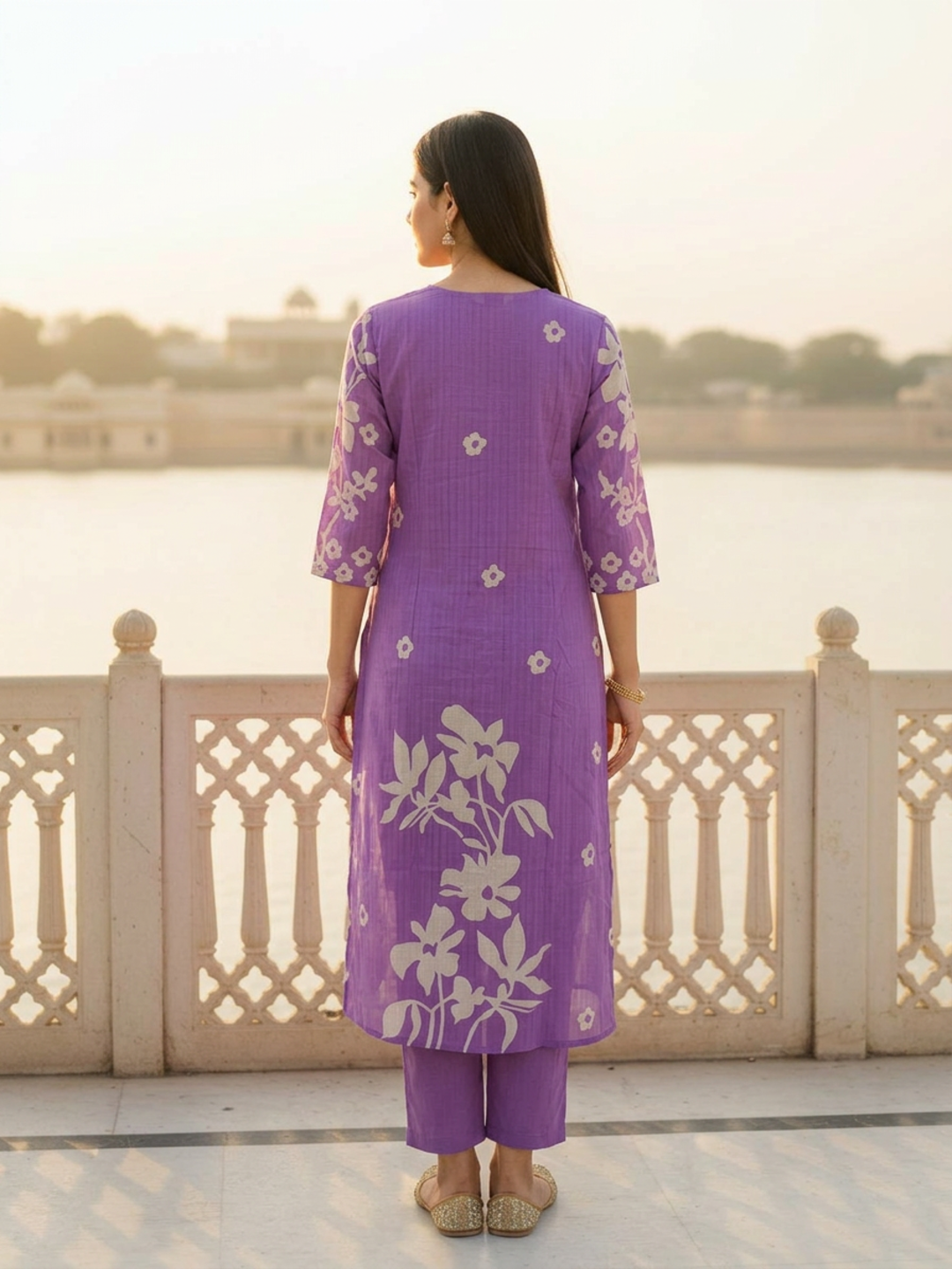 Floral Printed Straight Kurta - Purple