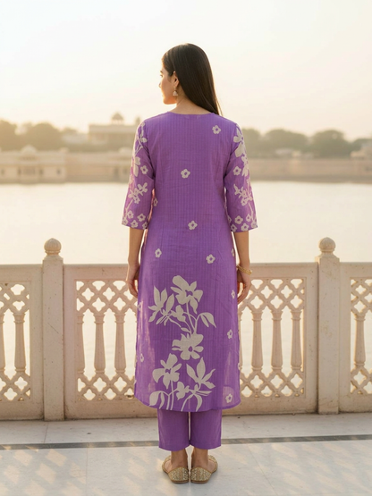 Floral Printed Straight Kurta - Purple