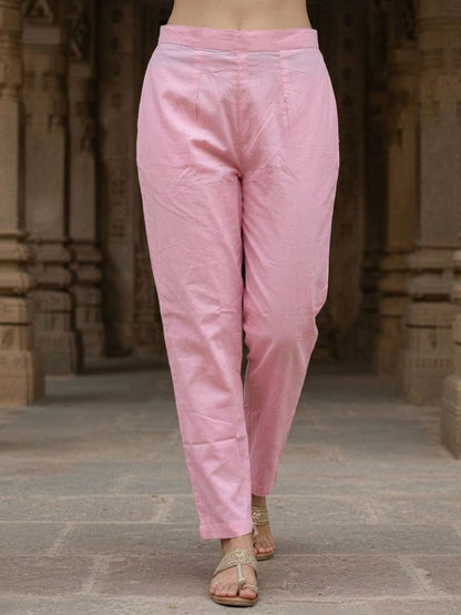 Ethnic Printed Mirror Work & Embroidered Anarkali Kurta with Pant & Dupatta - Pink