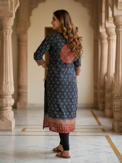 Ethnic Bandhani Printed Sequin Detailed Straight Kurta - Black
