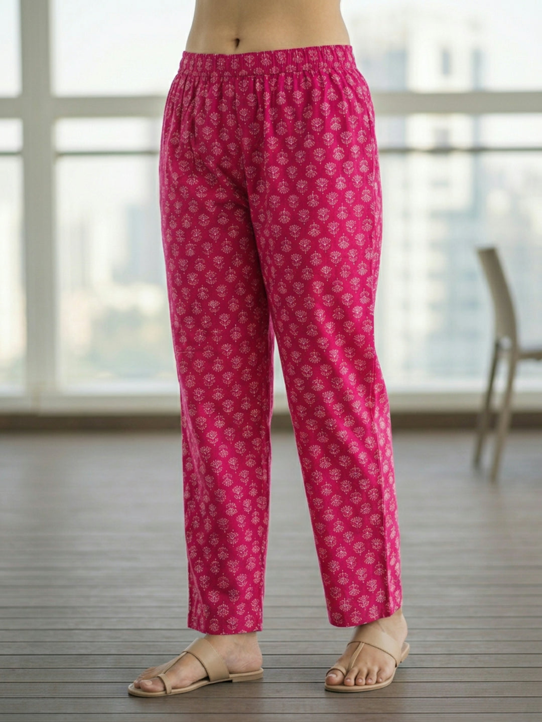 Floral Printed Embellished Straight Kurta with Pant & Dupatta - Pink