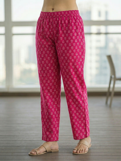 Floral Printed Embellished Straight Kurta with Pant & Dupatta - Pink