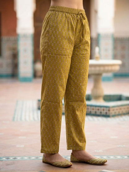 Ethnic Booti Printed Straight Kurta with Palazzo & Dupatta - Mustard