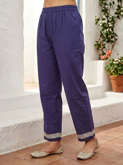 Abstract Floral Jaal Printed Straight Kurta with Palazzo & Dupatta - Purple