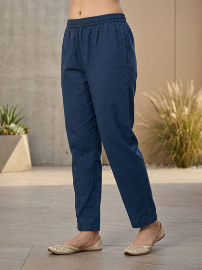 Ajrakh Printed Straight Kurta with Pyjama & Dupatta - Indigo Blue