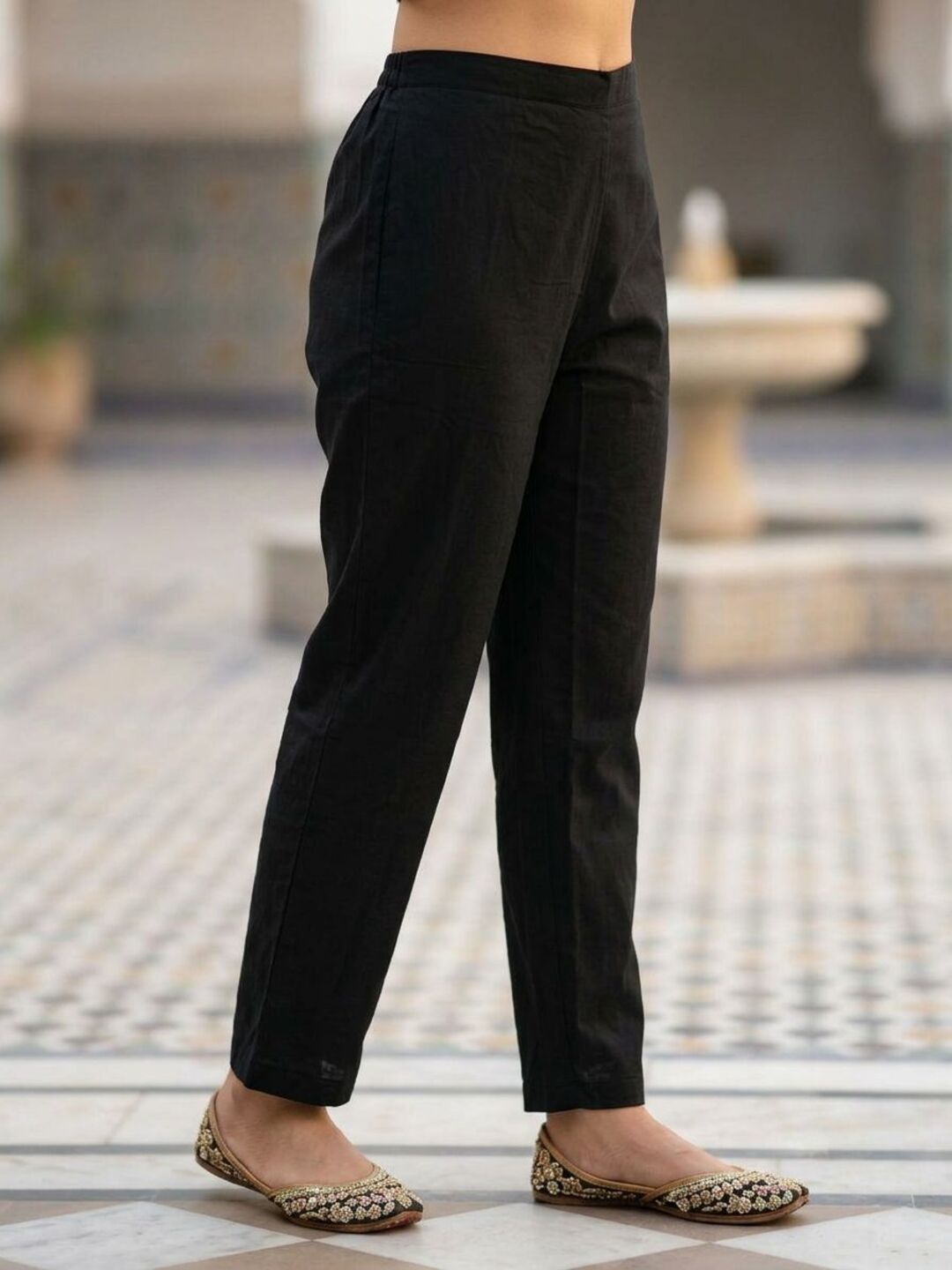 Ikat Inspired Ethnic Printed Straight Kurta with Trouser & Dupatta - Black