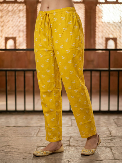 Abstract Printed Sequin Straight Kurta with Trouser & Dupatta - Yellow