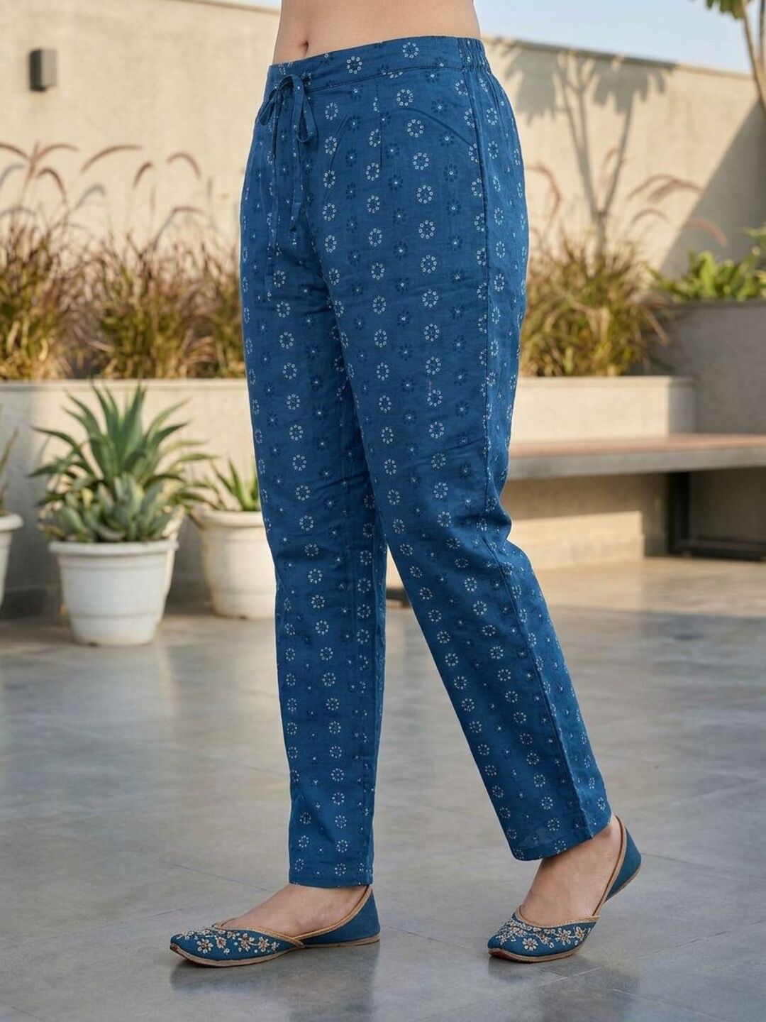 Ethnic Boota Printed Mirror Work Straight Kurta with Pyjama & Dupatta - Blue