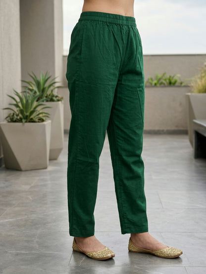 Embroidered Anarkali Kurta Set with Pant & Dupatta - Emerald Green