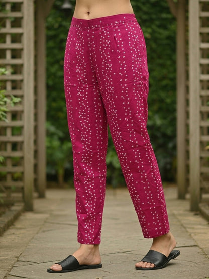 Bandhani Printed Anarkali with Pant & Dupatta - Pink