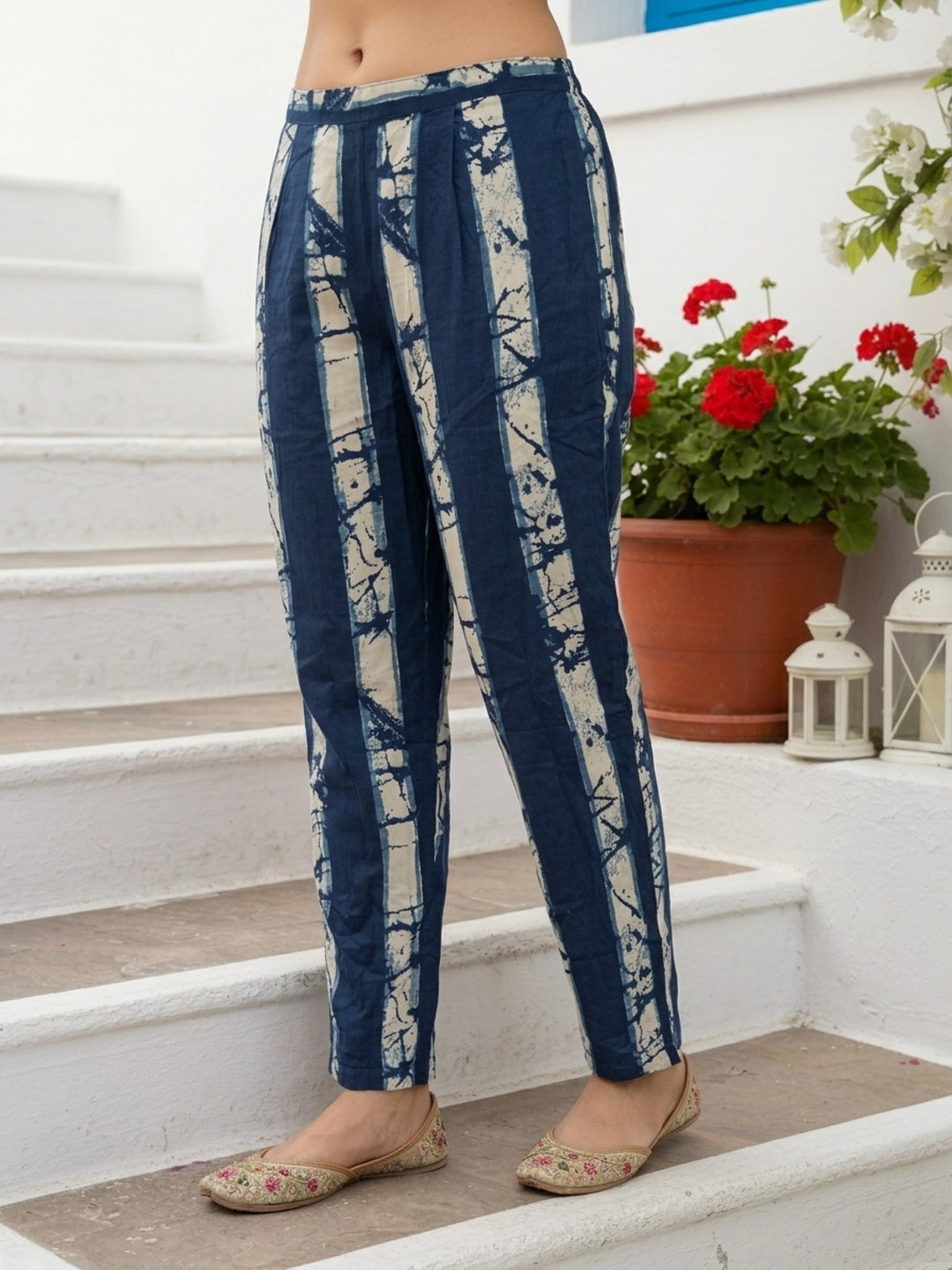Floral Printed Embroidered Straight Kurta with Pant and Dupatta - Blue