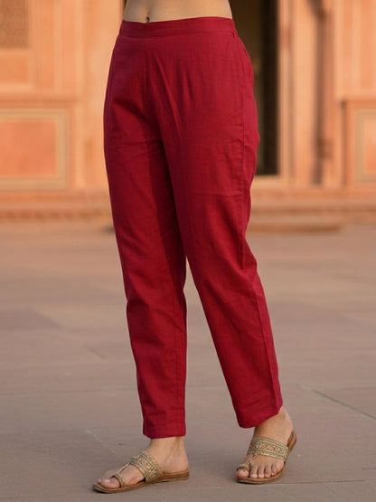 Floral Printed Embroidered Straight Kurta with Pant and Dupatta - Rani